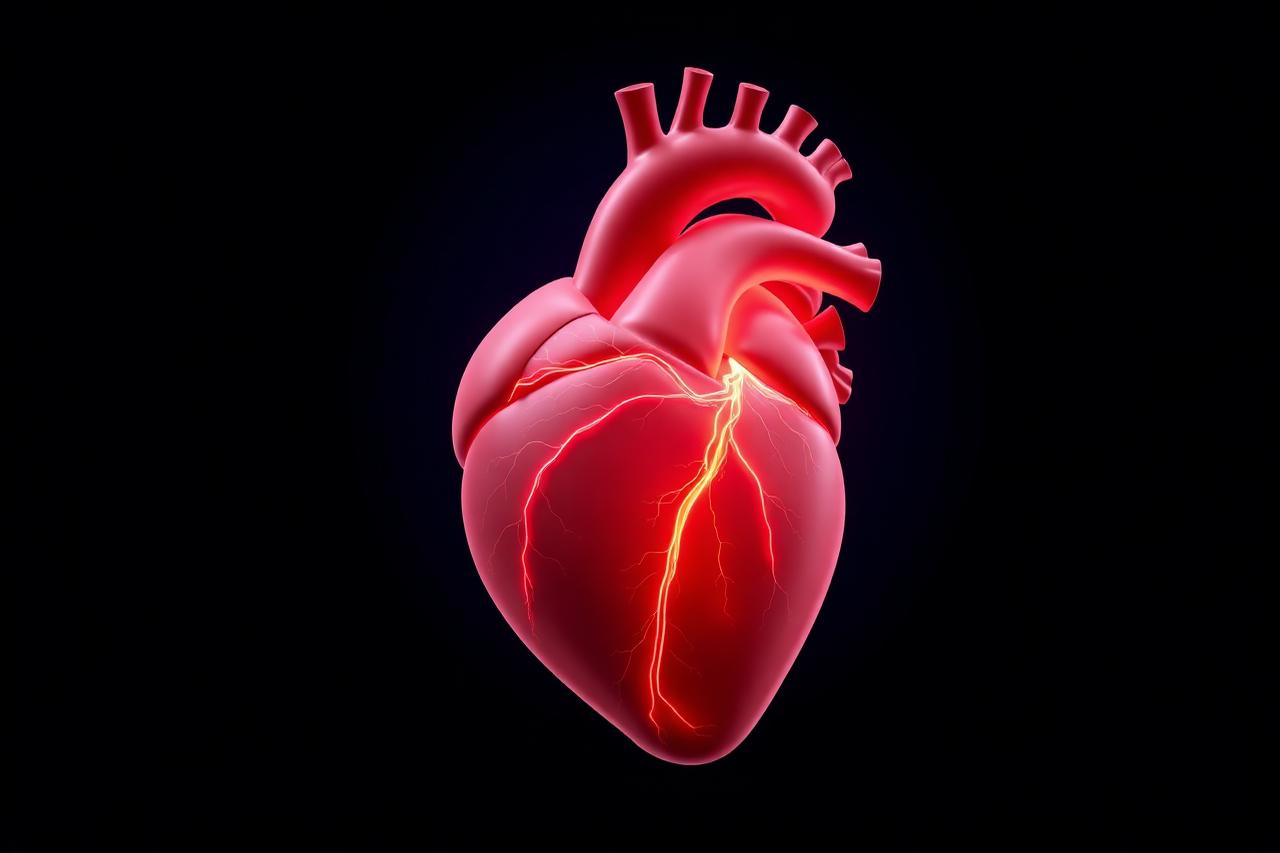 Medical render of a healthy heart and coronary vessels