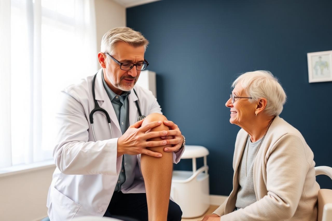 Doctor assessing a patient knee in a clinic