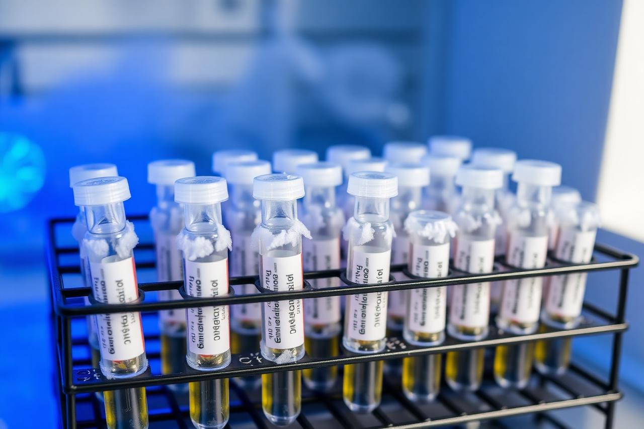 Cryogenically stored stem cell vials