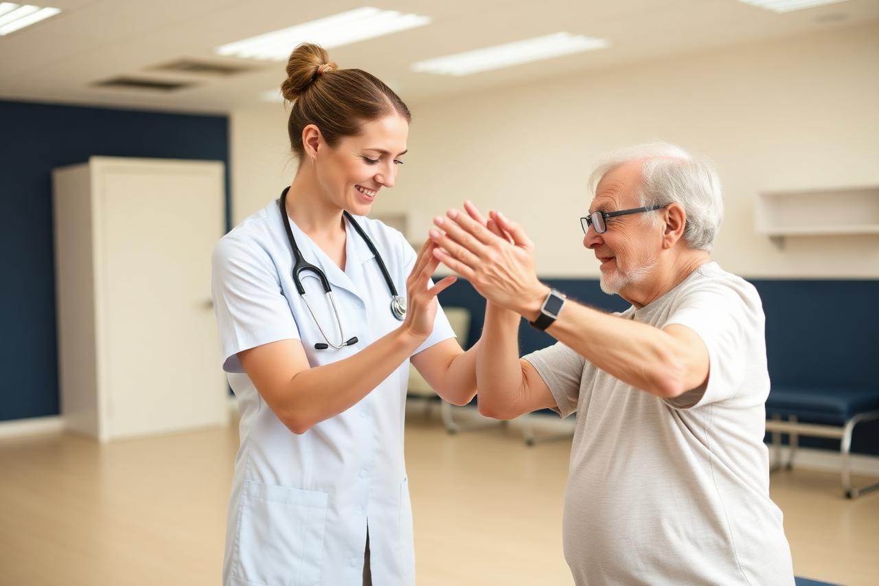 Therapist guiding a patient through nerve rehabilitation exercises