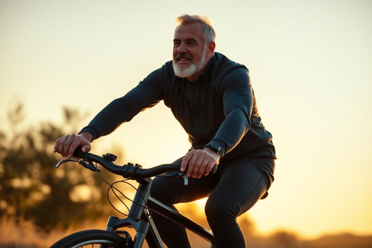 Healthy man cycling outdoors for cardiovascular fitness