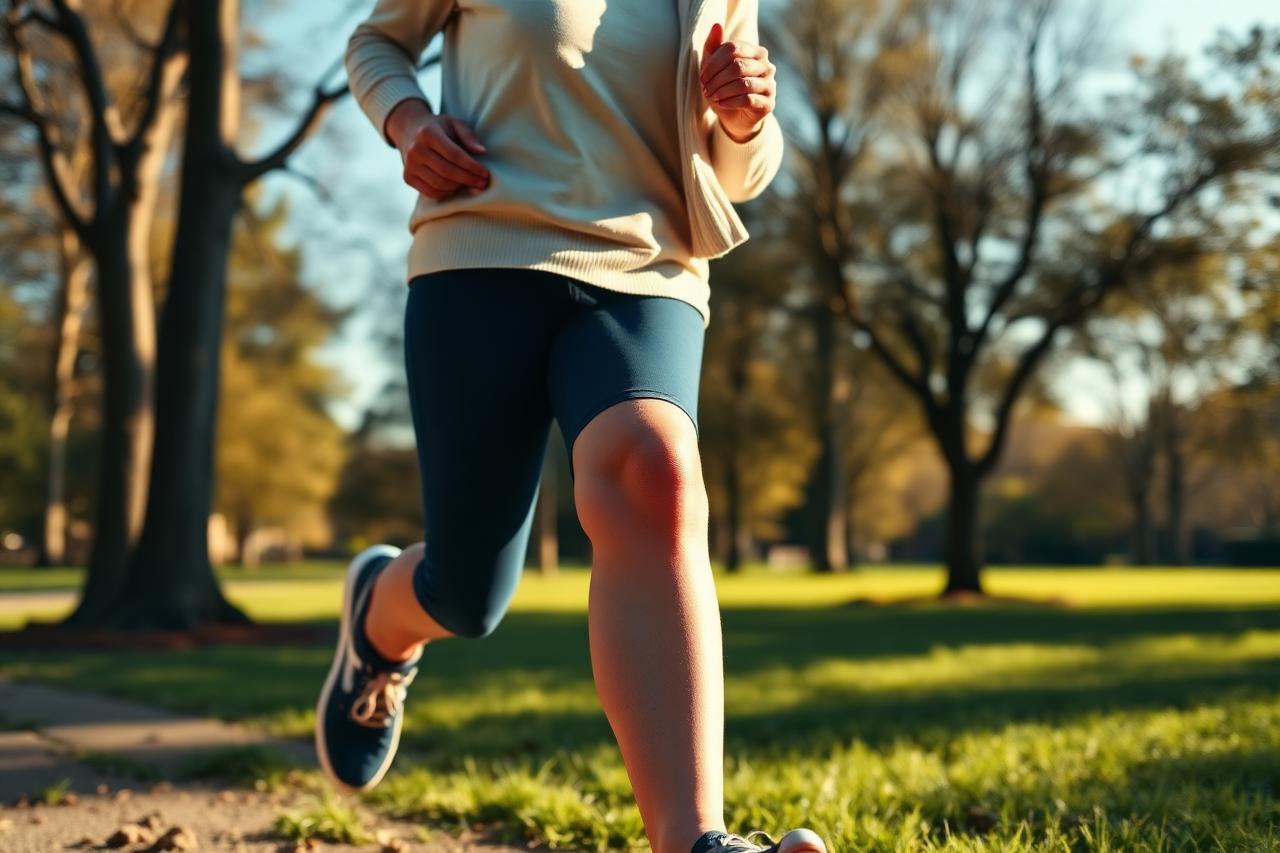 Active senior walking comfortably outdoors