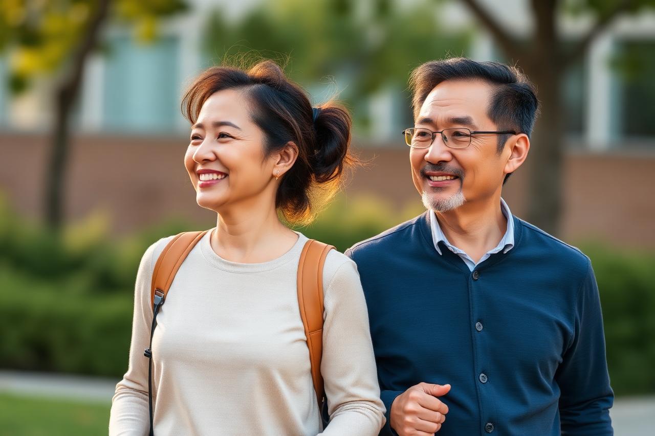 Healthy active mature couple walking outdoors