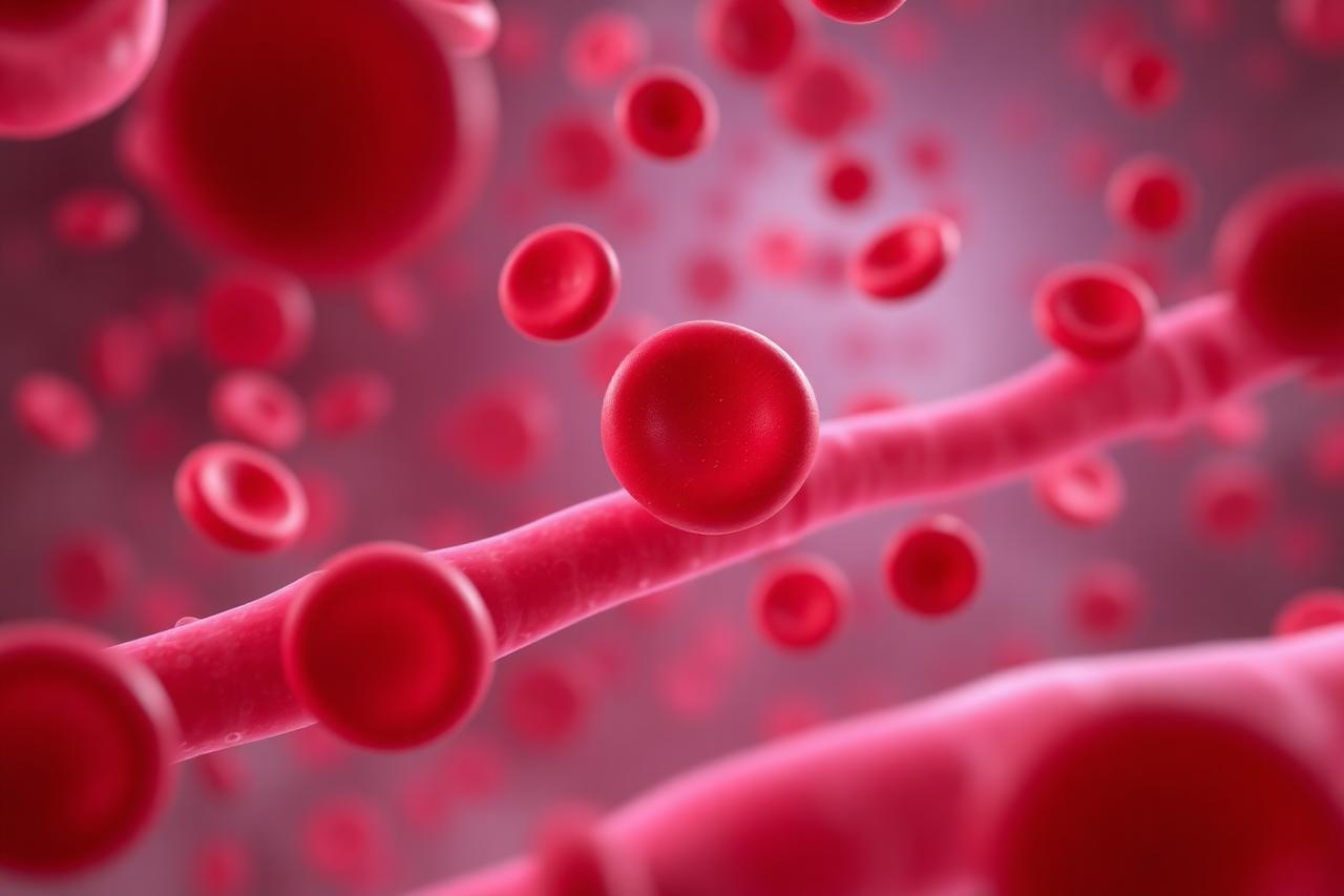 Red blood cells flowing through a capillary