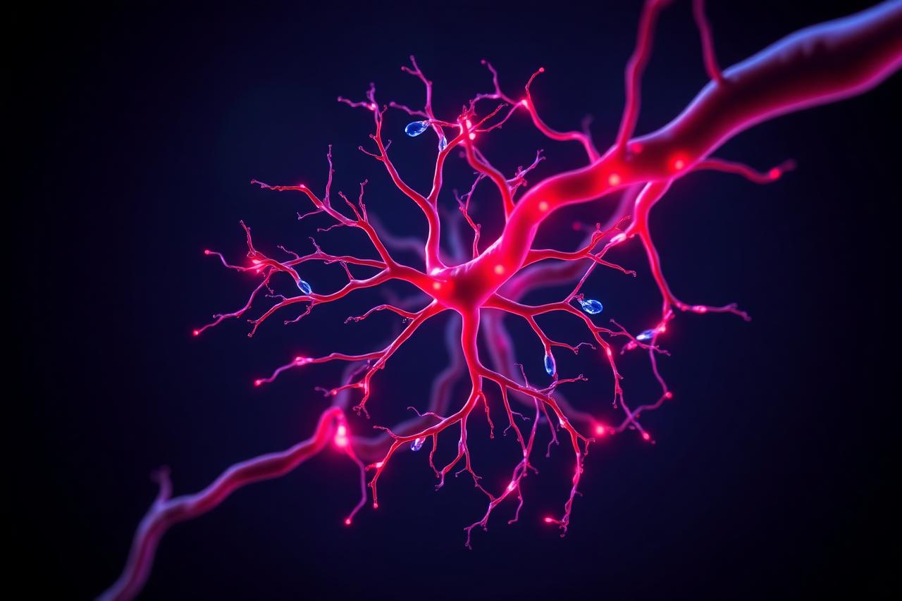 Medical render of a capillary network and microcirculation